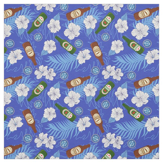 Tecido Garrafas de cerveja Flores tropicais Camisa azul-h (Modelo)