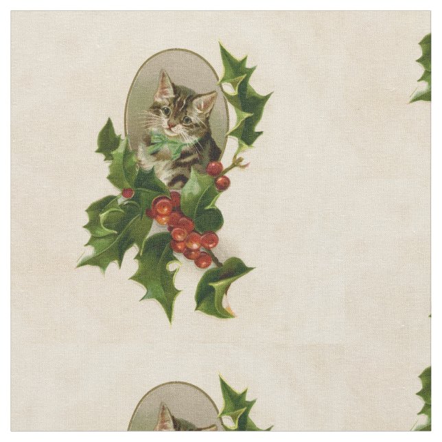 Tecido Gatinho de Natal Vitoriano em Tabby Antigo com Aze (Detalhe)