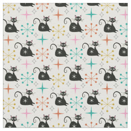 Tecido Gato Atômico Negro de meio século com Starbursts