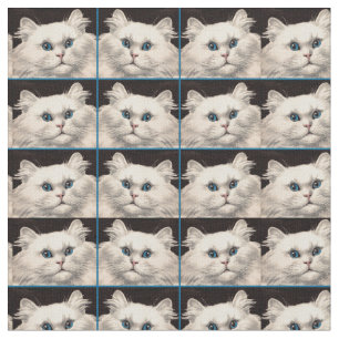 Tecido gato branco com olhos azuis impressão