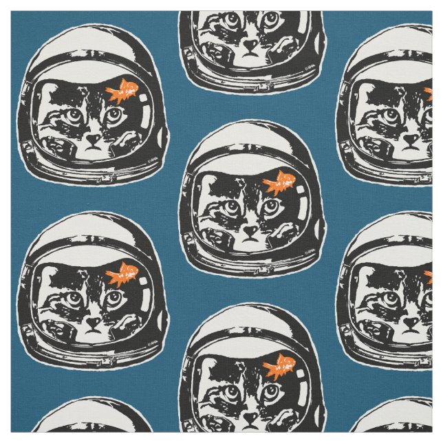 Tecido Gato do espaço e o peixe dourado (Modelo)