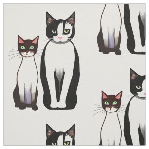 Tecido Gato e Gato Brancos Modernos Preto e Preto