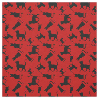 Tecido Gato/Gatos Gatinho/gatinho, silhueta, vermelho viv