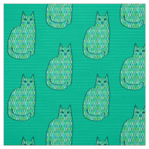 Tecido Gato, hortelã e verde limão modernos do meio