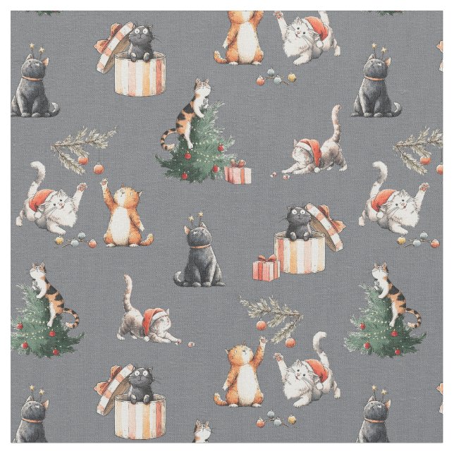 Tecido Gato Natal Miado ronronar gatinho (Detalhe)