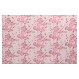 Tecido Gato Rosa com Violino