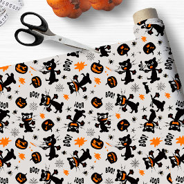 Tecido Gatos, Aranhas e Pumpkins do Halloween Pretos Grum