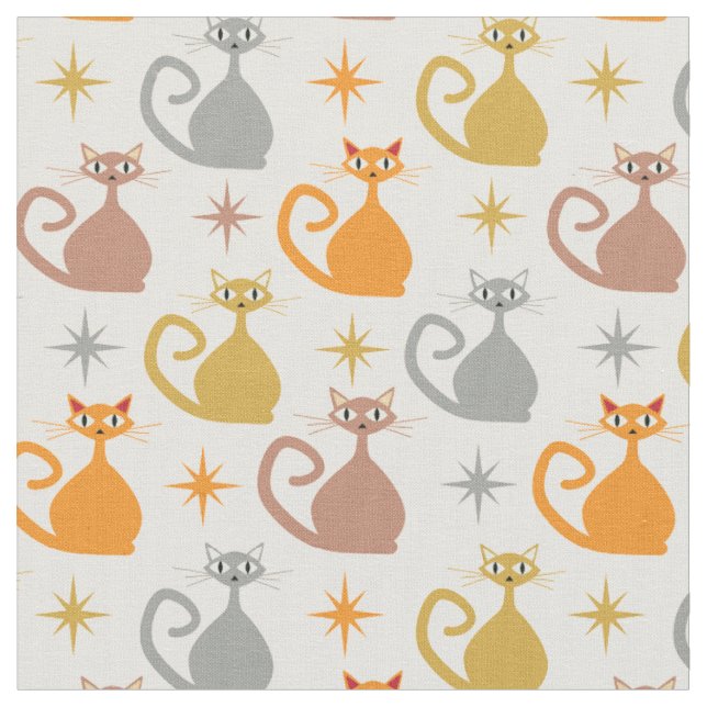 Tecido Gatos Atômicos Coloridos do Meio do Século com Exp (Detalhe)