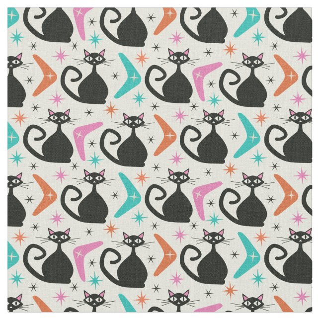 Tecido Gatos Atômicos Pretos de Meados do Século com Bume (Detalhe)
