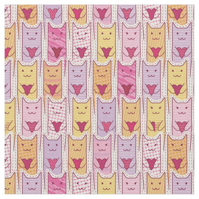 Tecido Gatos bonitos com corações Loving (Detalhe)