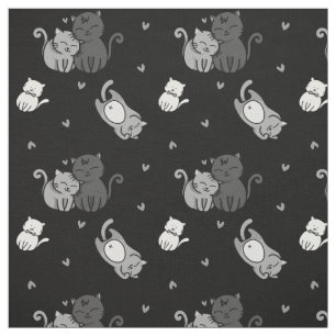Tecido Gatos bonitos em amantes de gatos Black Cheeky Wit