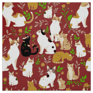 Tecido Gatos bonitos em um fundo brilhante