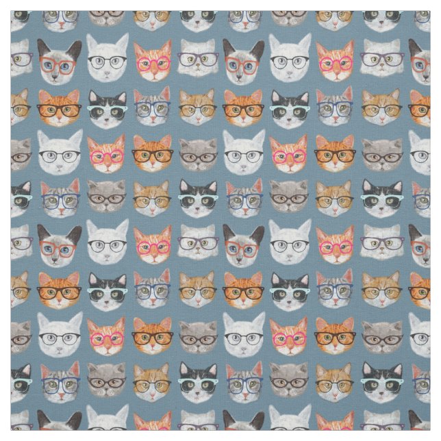 Tecido Gatos bonitos que vestem o teste padrão dos vidros (Modelo)