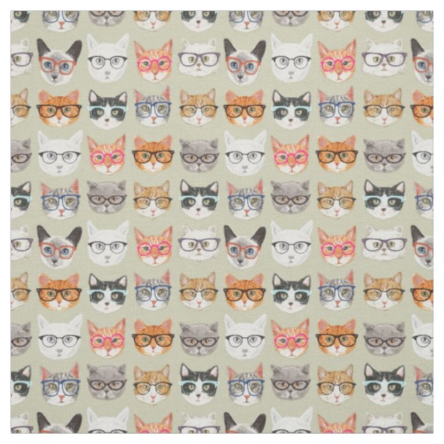 Tecido Gatos bonitos que vestem o teste padrão dos vidros (Modelo)