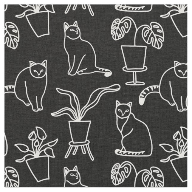 Tecido Gatos brancos em preto (Detalhe)