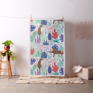 Tecido Gatos-da-selva com flores e folhas