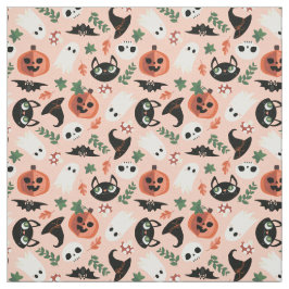 Tecido Gatos e Abóboras Enrolam o Padrão Preto do Hallowe