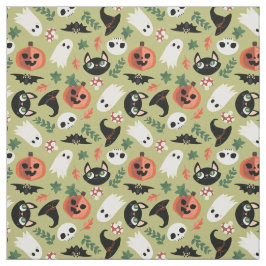 Tecido Gatos e Abóboras Oleiros Padrão de Halloween Preto