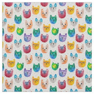 Tecido Gatos e amigos da aguarela