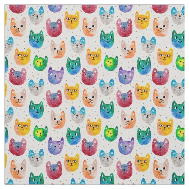 Tecido Gatos e amigos da aguarela (Modelo)