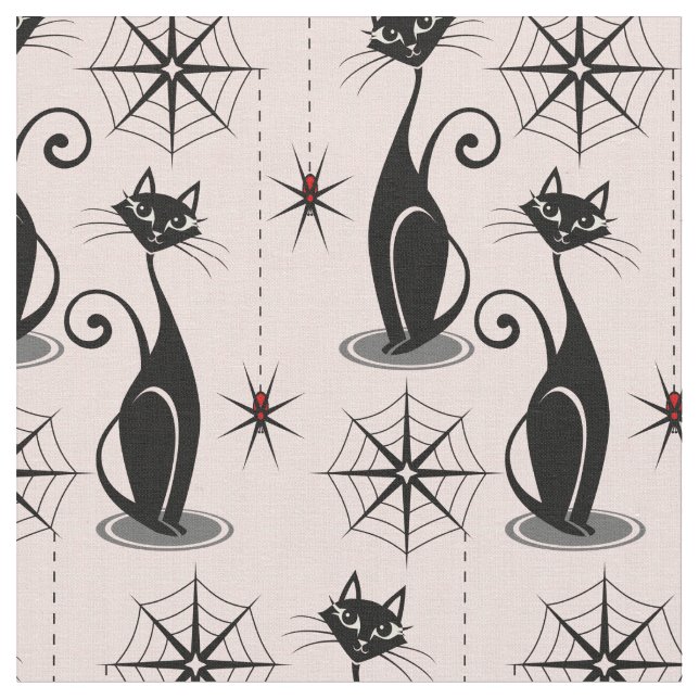 Tecido Gatos e aranhas retrorados a rosa (Detalhe)