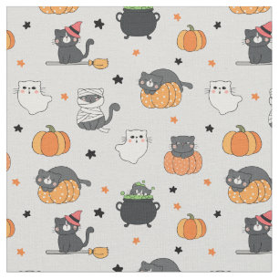 Tecido Gatos e Padrão Fantasmas do Halloween