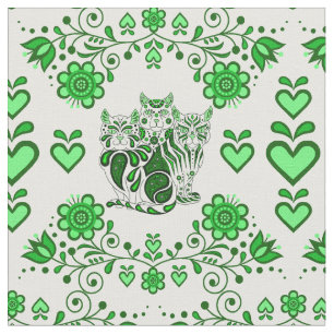 Tecido Gatos folhosos/flores/gatos calicos cardíacos, imp