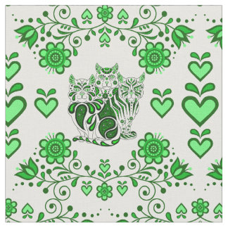 Tecido Gatos folhosos/flores/gatos calicos cardíacos, imp