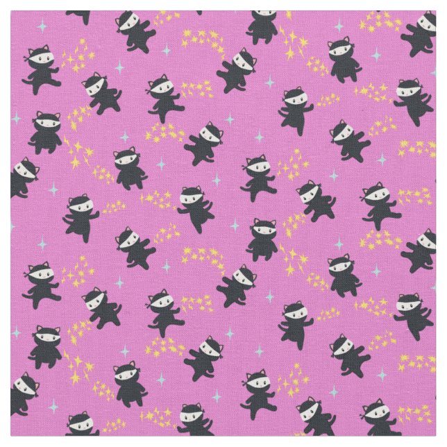 Tecido Gatos Ninja com Energia Estrela em Fundo Rosa (Detalhe)