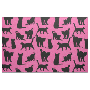 Tecido Gatos Pretos no Padrão de Fundo Rosa