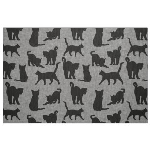 Tecido Gatos Pretos Padrão Preto e Cinza