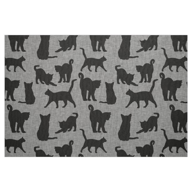 Tecido Gatos Pretos Padrão Preto e Cinza (Fat Quarter)