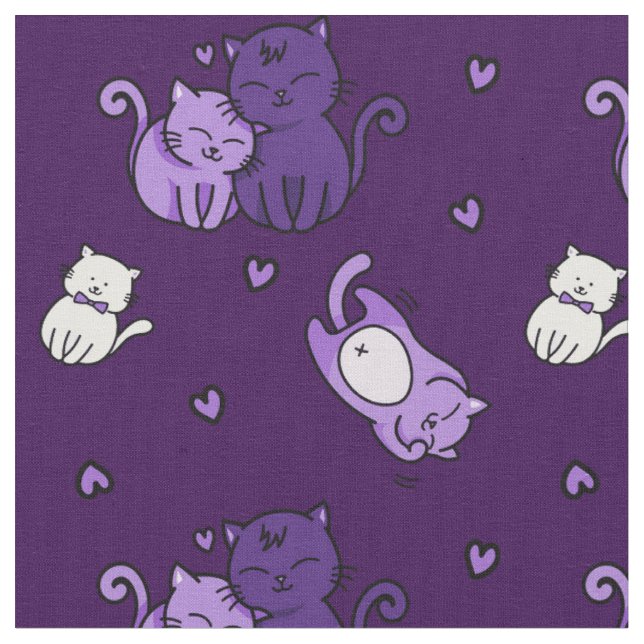 Tecido Gatos Roxos Cujos Gatos São Roxos, com Preguiçosa, (Detalhe)