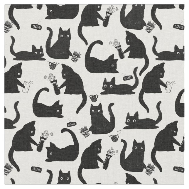 Tecido Gatos Ruins A Trancar Coisas (Detalhe)