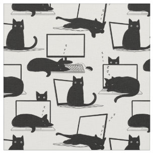 Tecido Gatos Sentados em Laptop