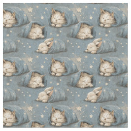 Tecido Gatos Sonolentos Sob o Céu Estrelado Padrão Azul A