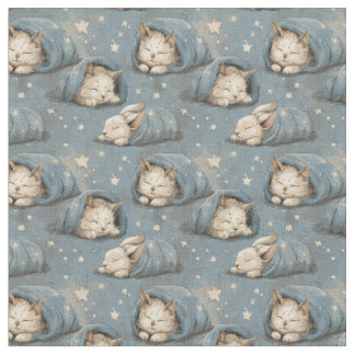 Tecido Gatos Sonolentos Sob o Céu Estrelado Padrão Azul A