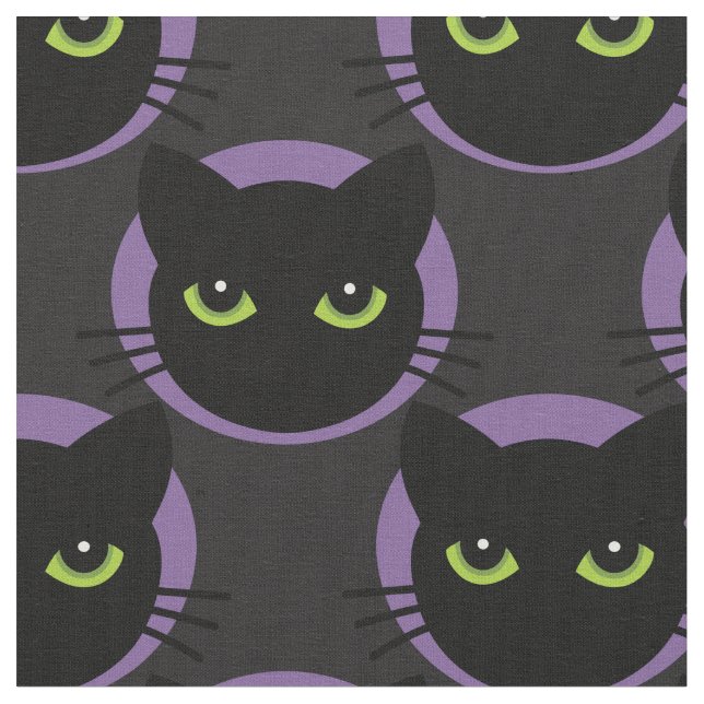 Tecido Gatos verdes - olhos em círculos roxos (Detalhe)