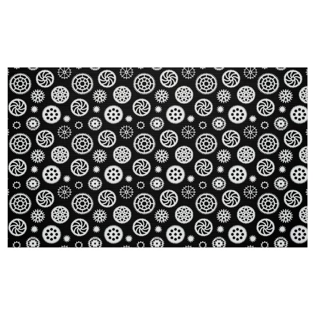 Tecido Gears Pattern 070819 - White on Black (Padrão de e (Fat Quarter)
