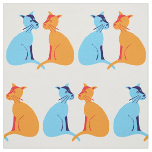 Tecido Gengibre e gato azul