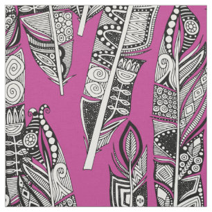 Tecido geo-penas, rosa-quente