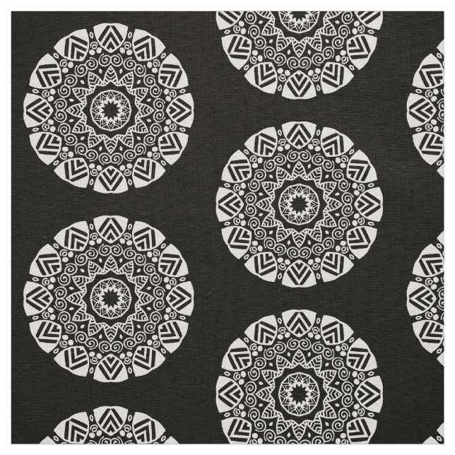 Tecido Geometria orgânica 024 - Branco sobre Preto (Modelo)