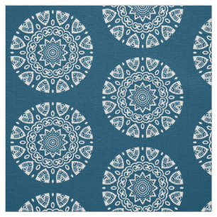 Tecido Geometria orgânica - Branco em Azul 00486b