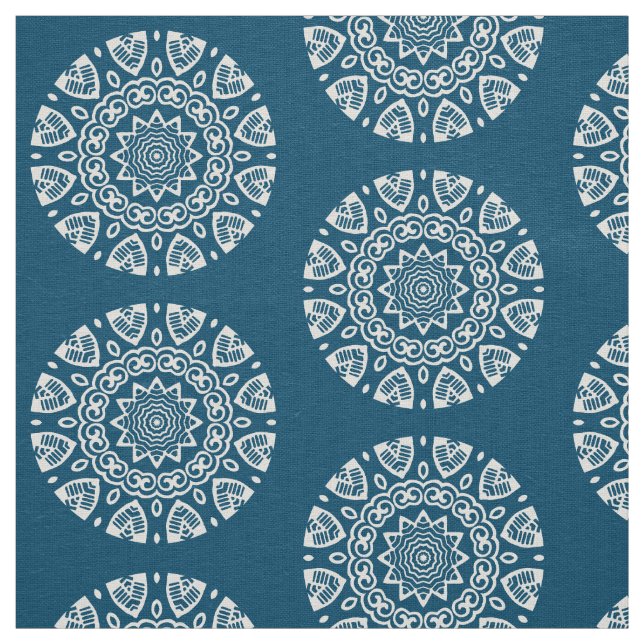 Tecido Geometria orgânica - Branco em Azul 00486b (Modelo)