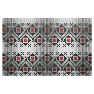 Tecido Geométrico Vermelho e Preto Motif Romeno