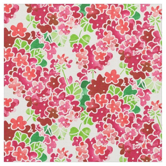 Tecido Gerânio cor-de-rosa e teste padrão floral vermelho (Detalhe)