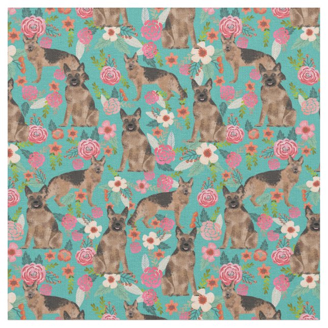 Tecido German shepherd cachorrinho floral turquesa (Detalhe)