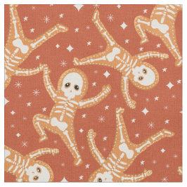 Tecido Gingerpão Skeletons no Dia das Bruxas em laranja