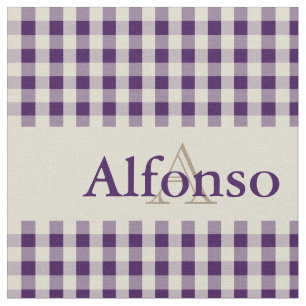 Tecido Gingham Check Pattern Monograma Grape Purple Beige