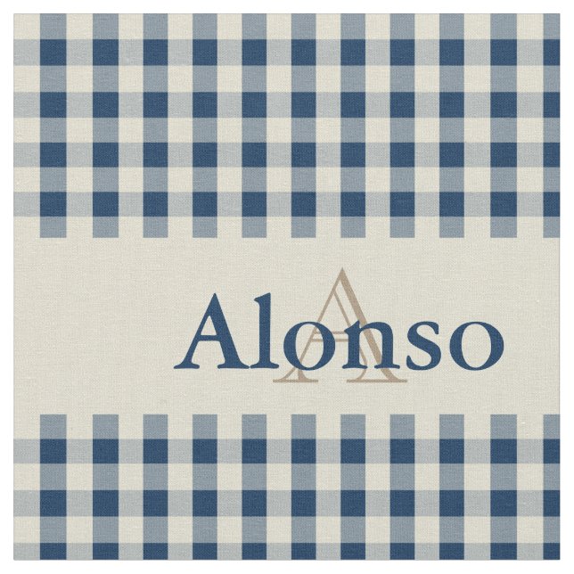 Tecido Gingham Check Pattern Monograma Marinho Blue Beige (Detalhe)